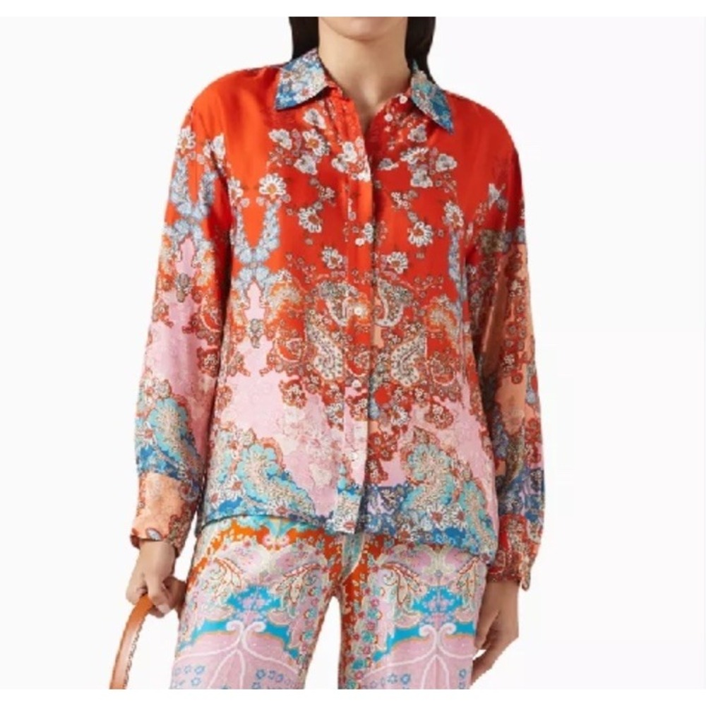 Sandro Nikki Amuka-Bird I Jack Wright Sally Red Paisley Floral Satin Shirt 0